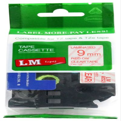 LM Tapes - Premium 3/8" (9mm) Red on Clear Compatible TZe P-Touch Tape for use with Brother PT-D410BT, PTD410BT, PT-D410BTVP, PTD410BTVP Label Maker Includes Tape Size/Color Guide.