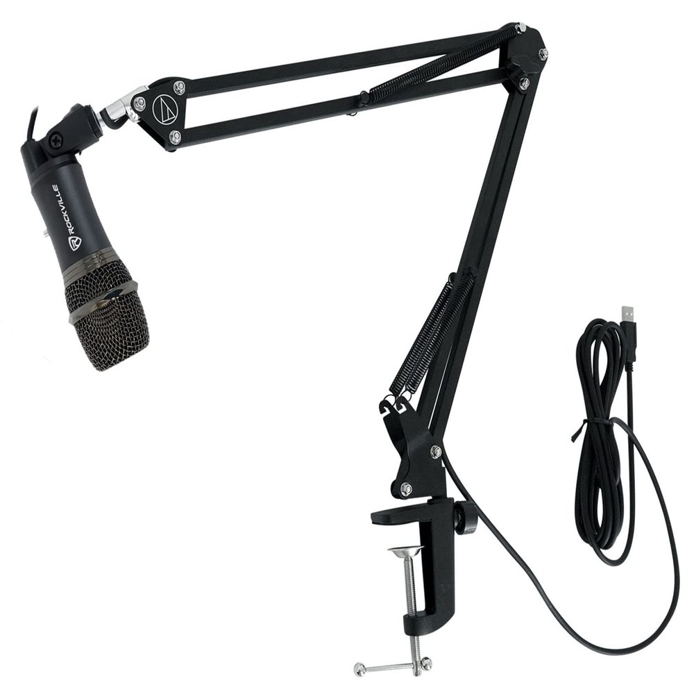 Rockville Z-Stream USB Computer Microphone Podcast Mic+Audio Technica Boom Arm