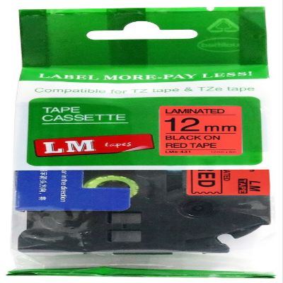 LM Tapes - Premium 1/2" (12mm) Black on Red Compatible TZe P-Touch Tape for use with Brother PT-D410BT, PTD410BT, PT-D410BTVP, PTD410BTVP Label Maker Includes Tape Size/Color Guide.