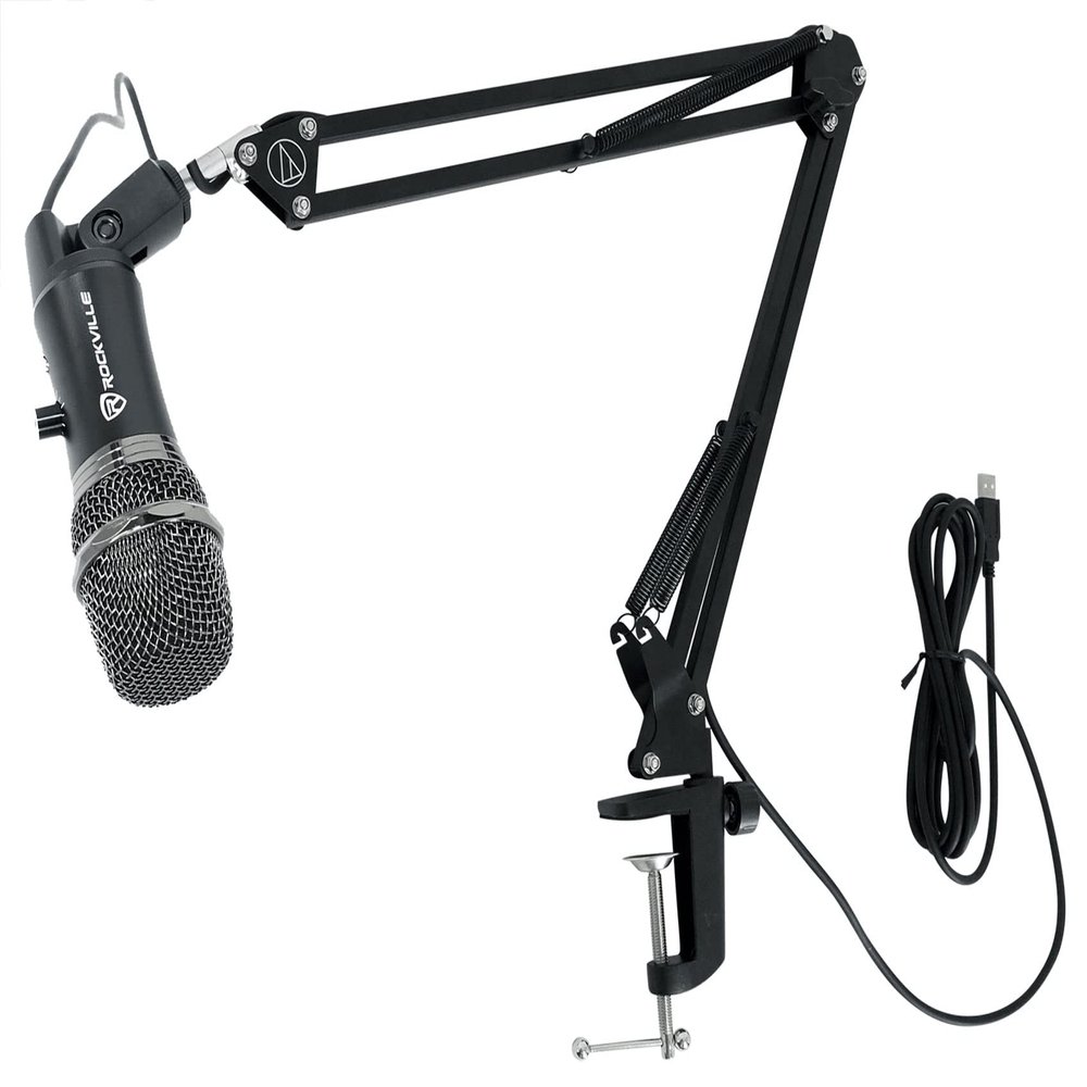 Rockville A-Stream Streaming USB Recording Microphone + Audio Technica Boom Arm