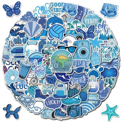 100pcs Blue Water Bottles Stickers for Adults,Aesthetic Waterproof Decals,Cool Vinyl Sticker Packs,Laptop Hydroflask Skateboard Computer Locker Stickers Decor for Teens Girls Boys