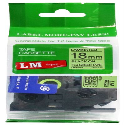 LM Tapes - Premium 3/4" (18mm) Black on Fluorescent Green Compatible TZe P-Touch Tape for use with Brother PT-D410BT, PTD410BT, PT-D410BTVP, PTD410BTVP Label Maker Includes Tape Size/Color Guide.