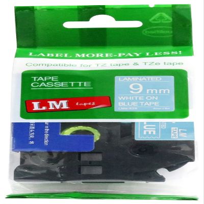 LM Tapes - Premium 3/8" (9mm) White on Blue Compatible TZe P-Touch Tape for use with Brother PT-D610BT, PTD610BT, PT-D610, PTD610VP Label Maker Includes Tape Size/Color Guide.