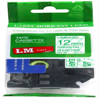 LM Tapes - Premium 1/2" (12mm) Green on Clear Compatible TZe P-Touch Tape for use with Brother PT-D220, PTD220 Label Maker Includes Tape Size/Color Guide.