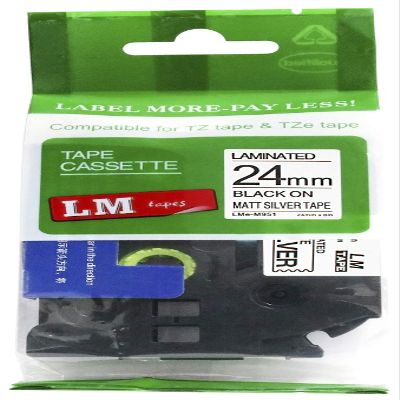 LM Tapes - Premium 1" (24mm) Black on Matte Silver Compatible TZe P-Touch Tape for use with Brother PT-D410BT, PTD410BT, PT-D410BTVP, PTD410BTVP Label Maker Includes Tape Size/Color Guide.