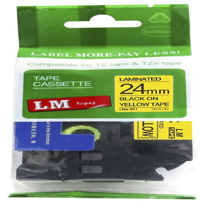 LM Tapes - Premium 1" (24mm) Black on Yellow Compatible TZe P-Touch Tape for use with Brother PT-D460BT, PTD460BT, PT-D460BTVP, PTD460BTVP Label Maker Includes Tape Size/Color Guide.