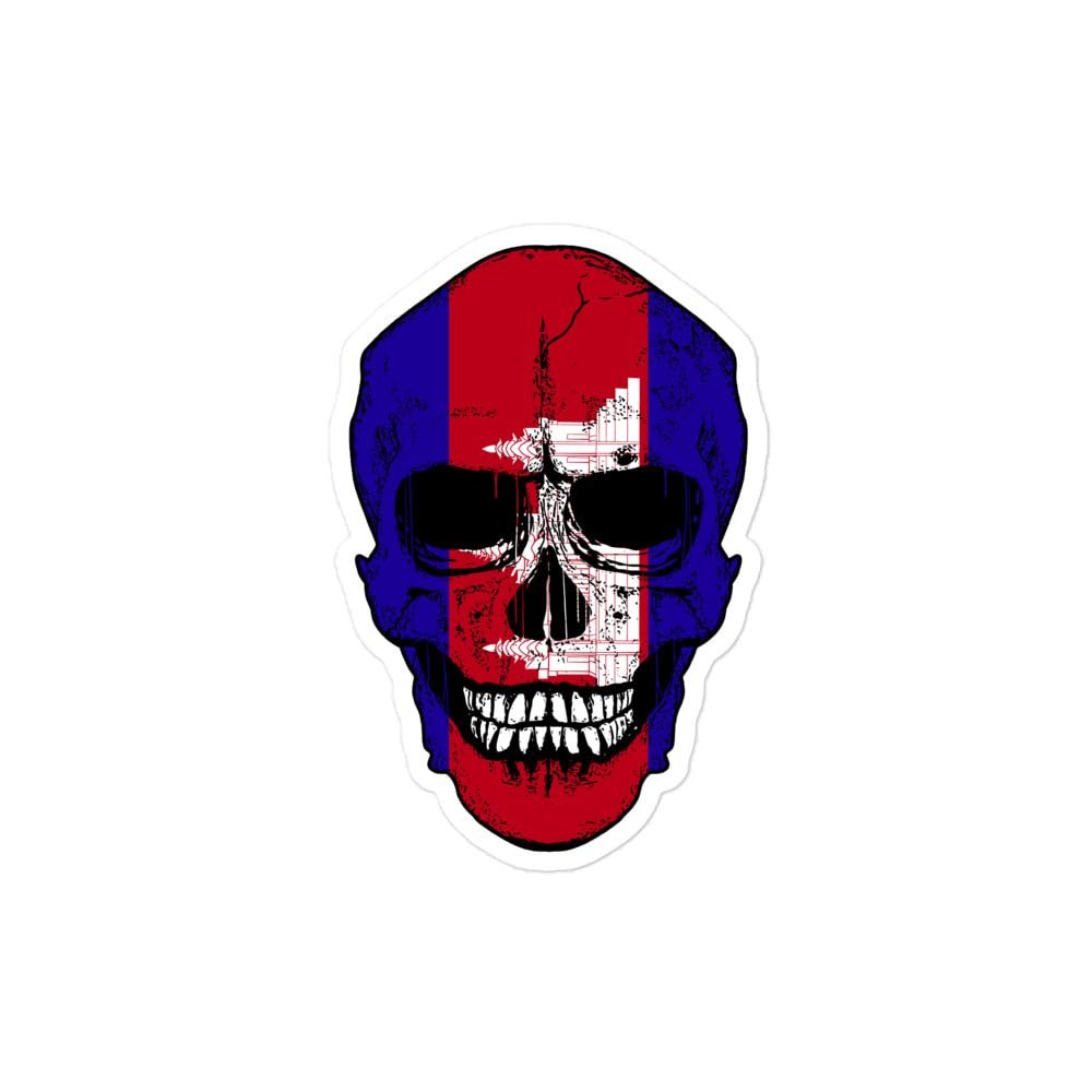 Cambodia Skull Flag Sticker Cambodian Pride Patriotic Human Skull Stickers Patriotism Sticker for Laptop, Phone, Water Bottle - Vinyl Skull Decal