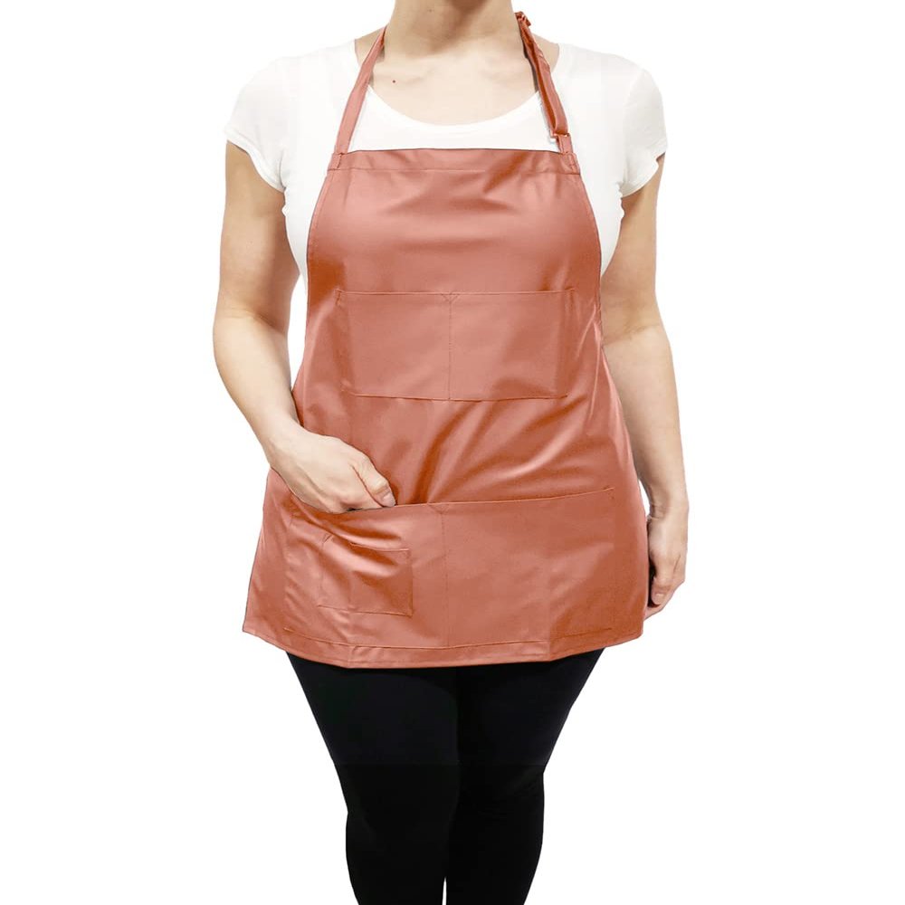 CHARLENE Short Vinyl Apron Waterproof Chemical Proof for Salon Stylist Nail Skin Care Grooming Makeup (Coral)