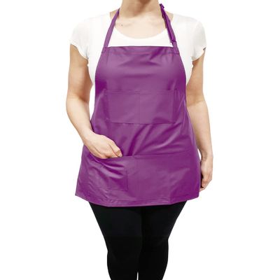 CHARLENE Adjustable Short Vinyl Apron with Personalization | Water-Proof, Utility Pockets | Grooming, Stylist | One-Size - Purple