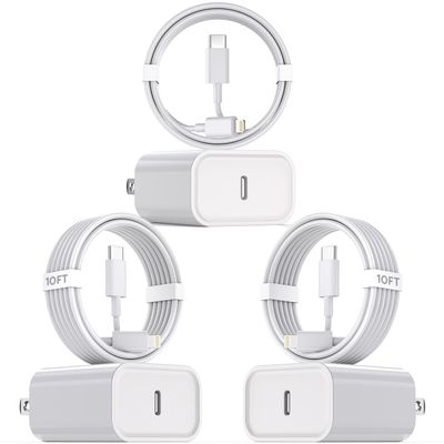10Foot Fast iPhone Charging Cable,3-Pack Super Fast i Phone Charger USB C Charging Block Wall Charger PD Adapter with 10FT Type C to Lightning Cable Cord for iPhone 14/13/12/11ProMax/XS Max/XS/XR/8/SE