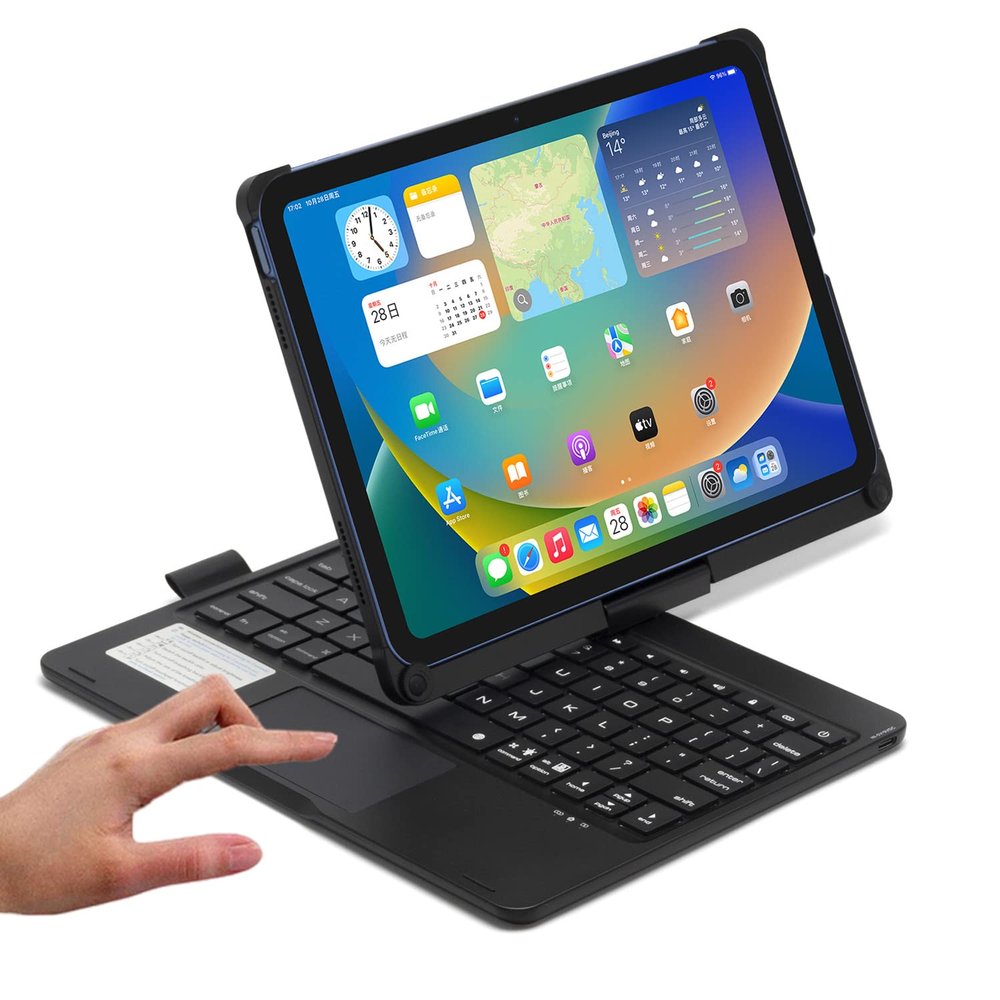 Touchpad Keyboard Case for iPad (A16) 11th Gen 2025/iPad 10th Generation 2022, Backlit Trackpad Keyboard Folio Smart 360 Rotatable Stand Cover with Pencil Holder, Black