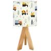OEPWQIWEPZ Tripod Bedside Desk Table Lamp Cute Children Seamless Construction Machinery Cartoon Hand Wood Nightstand Lamp with Linen Fabric Shade for Nursery Bedroom Living Room Kids Room view 1