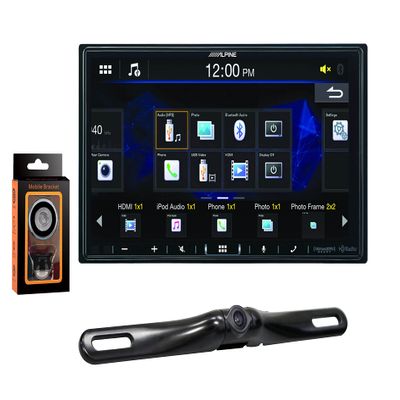 Alpine iLX-407 7" Digital Multimedia Receiver+ Universal Backup Camera License-Plate-Mount +Absolute Mobile Holder