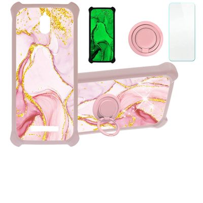 Aroepurt Blu View 2 B131dl B130dl Case Compatible with Blu View 2 B131dl B130dl Phone Case Cover [with Tempered Glass Screen Protector][Hard PC + Soft Silicone][Gold Glitter+Luminous] JSF-FDL