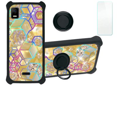 ATT Calypso 3 Case Compatible with ATT Calypso 3 U328aa Phone Case Cover [with Tempered Glass Screen Protector][Hard PC + Soft Silicone][Ring Support] [Colorful Reflect Light] IMDH-HSJ