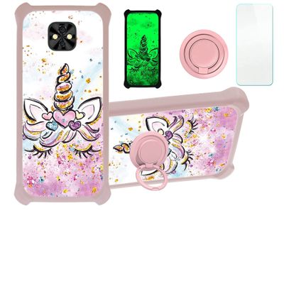 Sky Device Elite H55 Case Compatible with Sky Device Elite H55 Phone Case Cover [with Tempered Glass Screen Protector][Hard PC + Soft Silicone][Ring Support] [Gold Glitter+Luminous] JSF-JJS