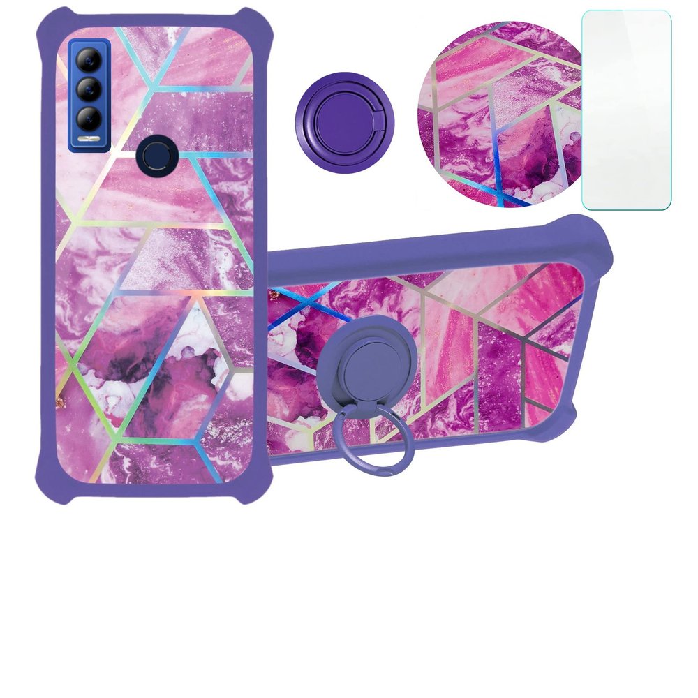 ATT Motivate Max Case Compatible with ATT Motivate Max U668AA Phone Case Cover [with Tempered Glass Screen Protector][Hard PC + Soft Silicone][Ring Support] [Colorful Reflect Light] IMDZ-ZS