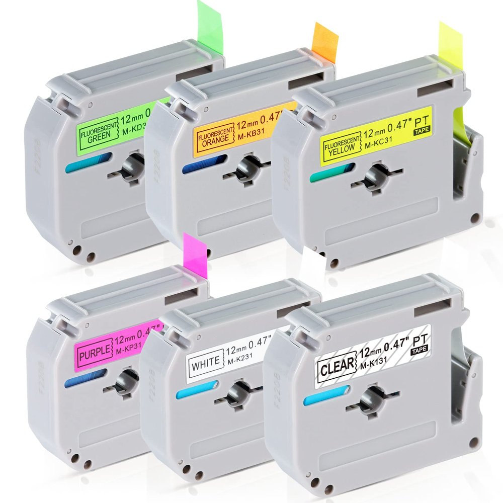 6 x Fluorescent Color Label Maker Tape Compatible with Brother Label Maker Replacement for P-Touch Label Tape 12mm 0.47Inch M-K231 M Tape Work with PT-M95 PT-90 PT-70 PT-65 PT-85