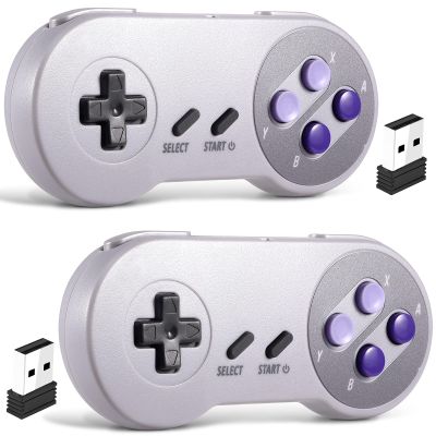 2 Pack Wireless USB SNES Controller for Windows PC, macOS (Purple/Gray)