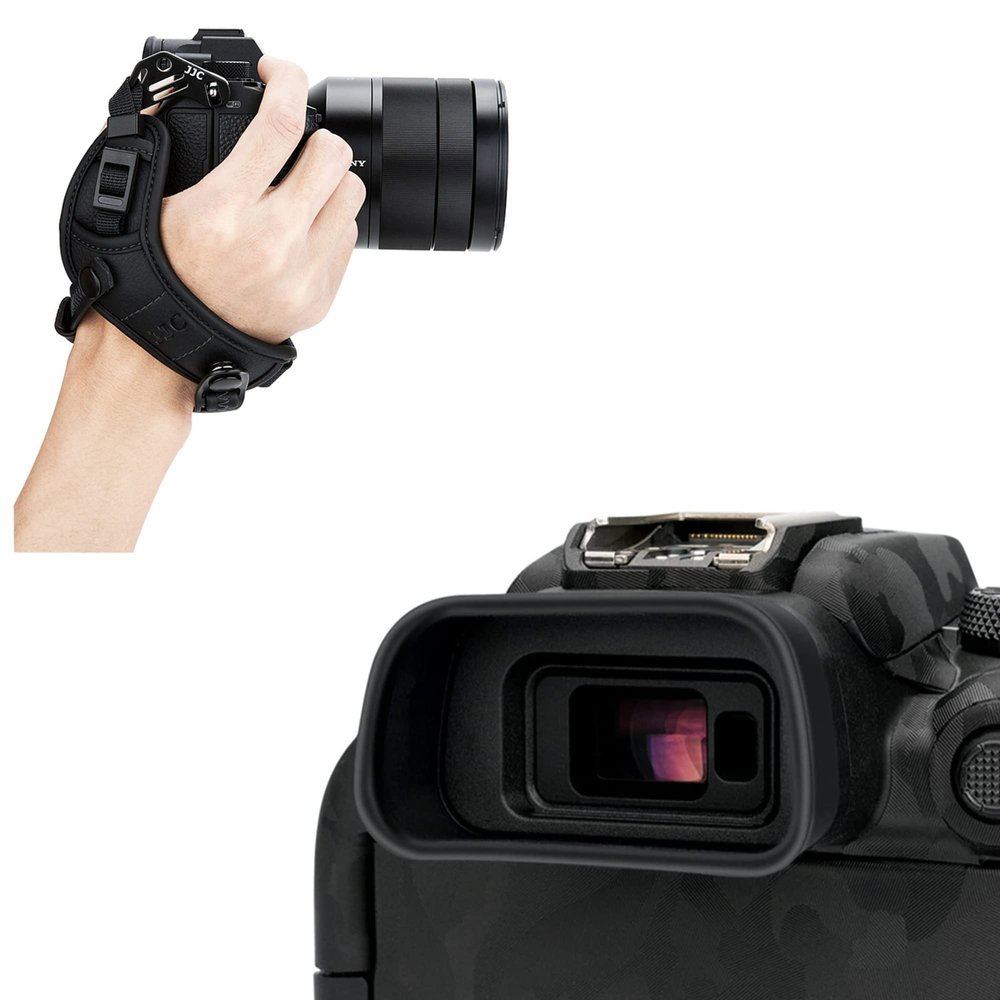 Camera Eyecup + Camera Hand Strap: EOS R10 Eyecup Eyepiece with Mirrorless Camera Hand Grip Strap