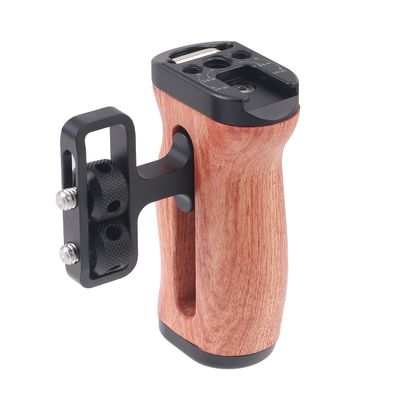 Hersmay Mini Side Wooden Handle Grip with ARRI-Style Mount Screw & Cold Shoe Mount 1/4 &3/8 Inch Screw for DSLR/Vlog Camera Cage