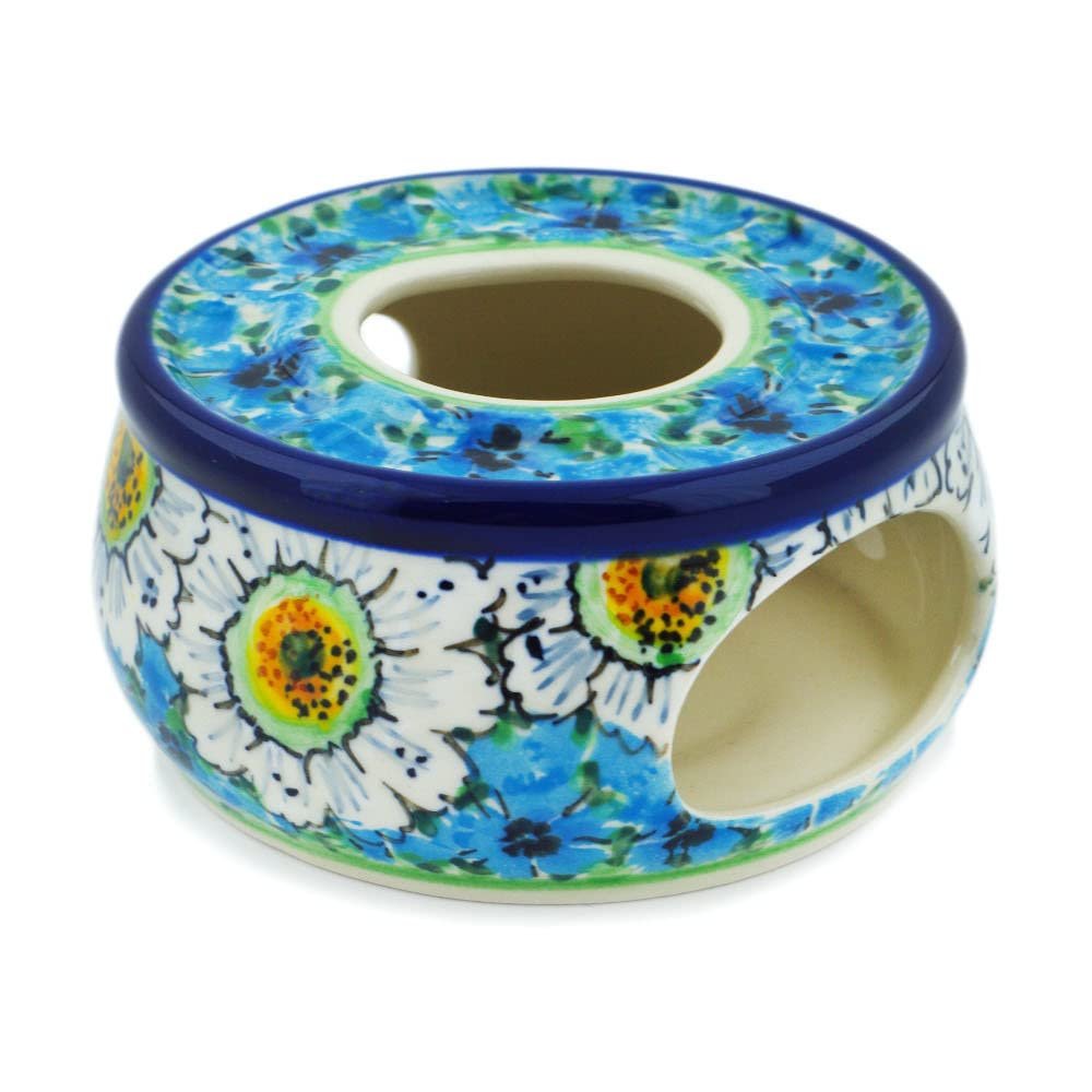 Polmedia Polish Pottery Heater UNIKAT - Pansies and Daisies Pattern Handmade in Boleslawiec Poland by Ceramika Artystyczna + Certificate of Authenticity