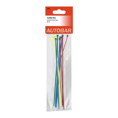 Autobar 334C Pack of 12 Multi-Purpose Cable Ties 295mm x 4.8mm - Perfect for Home, Garage, Office & Workshop - Multi-Coloured