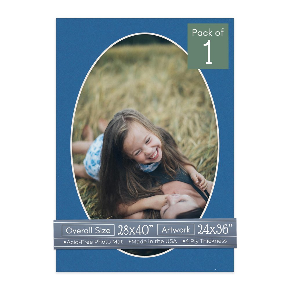 CountryArtHouse Royal Blue Acid Free 28x40 Oval Picture Frame Mat with White Core Bevel Cut for 24x36 Pictures - Fits 28x40 Frame - Pack of 1 Matboard