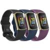 3 Pack Sport Bands Compatible with Fitbit Charge 5/6, Classic Soft Wristbands (Small, Black/Navy Blue/Purple) view 1