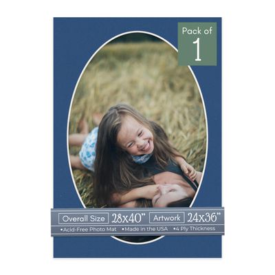 CountryArtHouse Bottle Blue Acid Free 28x40 Oval Picture Frame Mat with White Core Bevel Cut for 24x36 Pictures - Fits 28x40 Frame - Pack of 1 Matboard