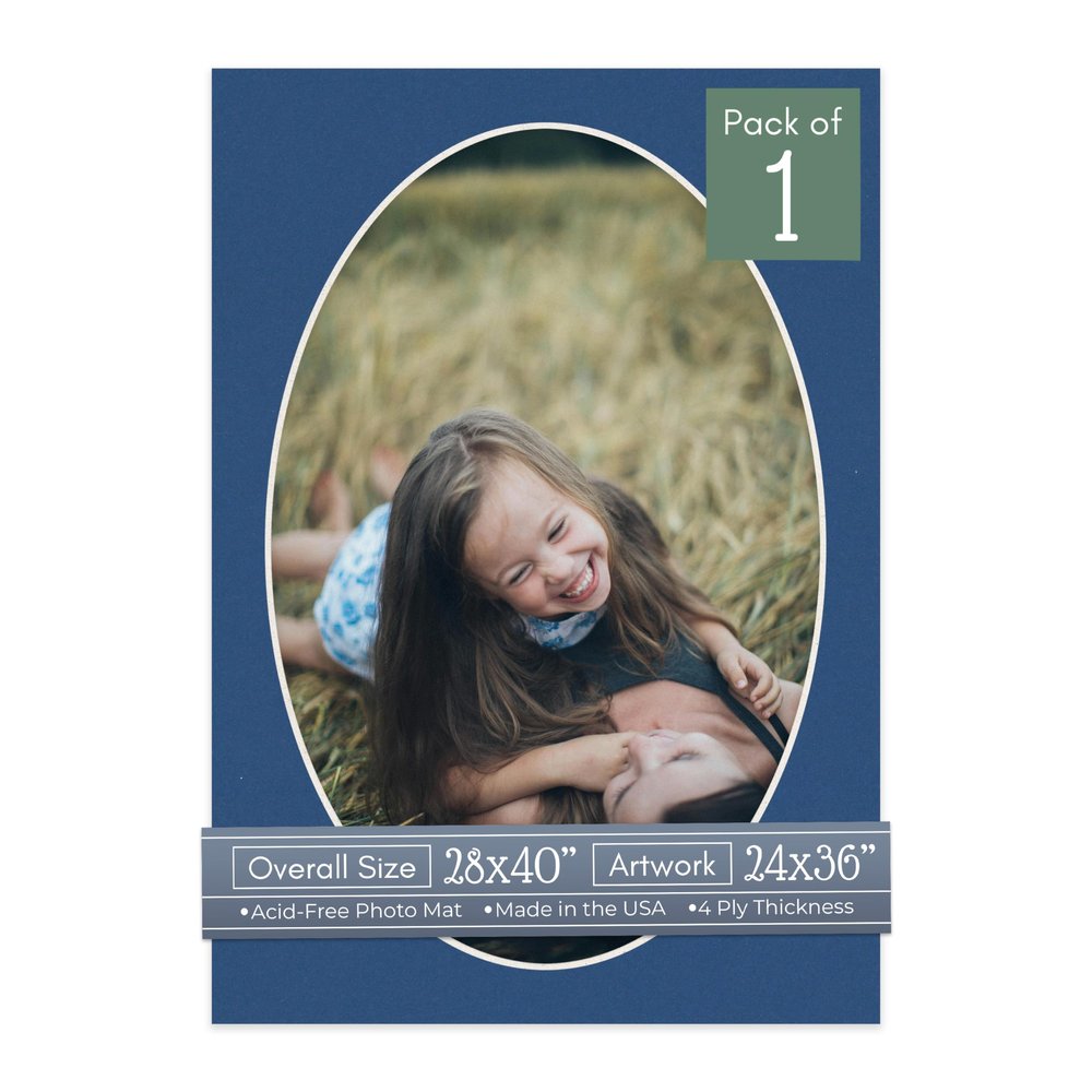 CountryArtHouse Bottle Blue Acid Free 28x40 Oval Picture Frame Mat with White Core Bevel Cut for 24x36 Pictures - Fits 28x40 Frame - Pack of 1 Matboard