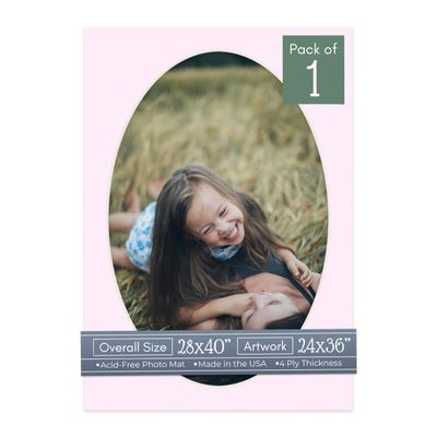 CountryArtHouse Soft Pink Acid Free 28x40 Oval Picture Frame Mat with White Core Bevel Cut for 24x36 Pictures - Fits 28x40 Frame - Pack of 1 Matboard