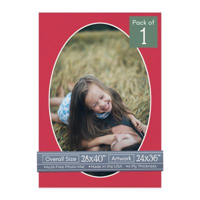 CountryArtHouse Deep Red Acid Free 28x40 Oval Picture Frame Mat with White Core Bevel Cut for 24x36 Pictures - Fits 28x40 Frame - Pack of 1 Matboard