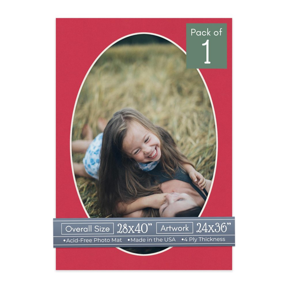 CountryArtHouse Deep Red Acid Free 28x40 Oval Picture Frame Mat with White Core Bevel Cut for 24x36 Pictures - Fits 28x40 Frame - Pack of 1 Matboard
