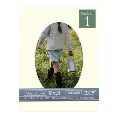 CountryArtHouse Textured Cream Acid Free 18x24 Oval Picture Frame Mat with White Core Bevel Cut for 12x18 Pictures - Fits 18x24 Frame - Pack of 1 Matboard