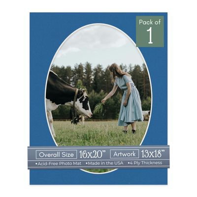CountryArtHouse Royal Blue Acid Free 16x20 Oval Picture Frame Mat with White Core Bevel Cut for 13x18 Pictures - Fits 16x20 Frame - Pack of 1 Matboard
