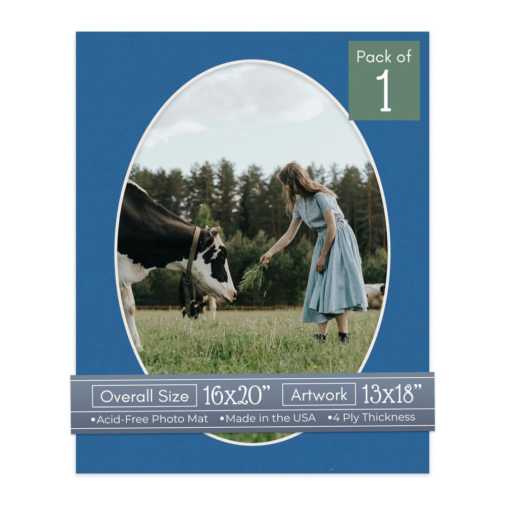 CountryArtHouse Royal Blue Acid Free 16x20 Oval Picture Frame Mat with White Core Bevel Cut for 13x18 Pictures - Fits 16x20 Frame - Pack of 1 Matboard