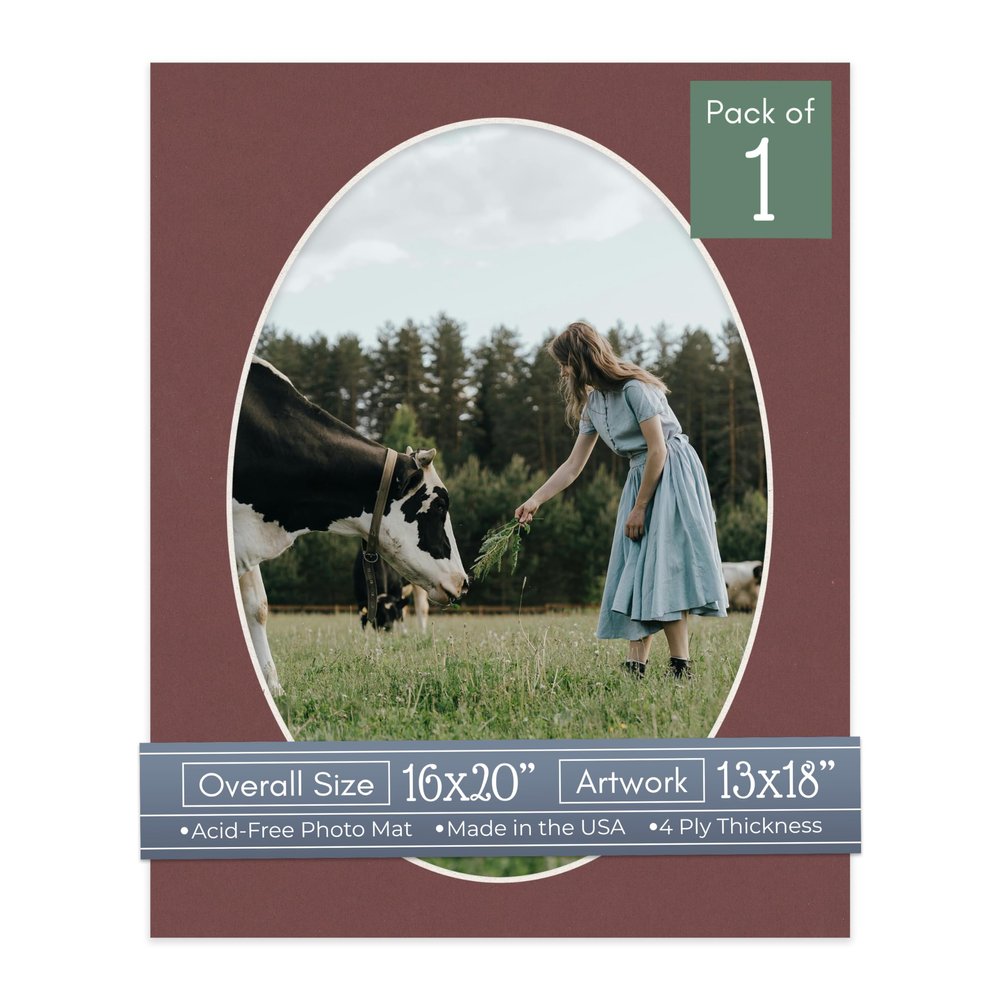 CountryArtHouse Maroon Acid Free 16x20 Oval Picture Frame Mat with White Core Bevel Cut for 13x18 Pictures - Fits 16x20 Frame - Pack of 1 Matboard