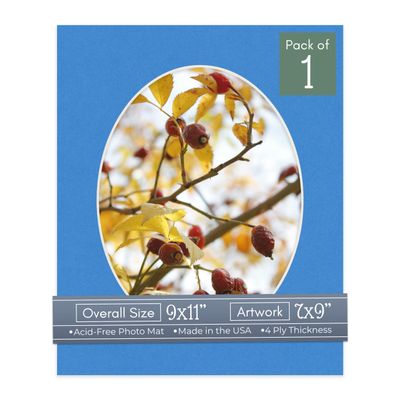 CountryArtHouse Bay Blue Acid Free 9x11 Oval Picture Frame Mat with White Core Bevel Cut for 7x9 Pictures - Fits 9x11 Frame - Pack of 1 Matboard