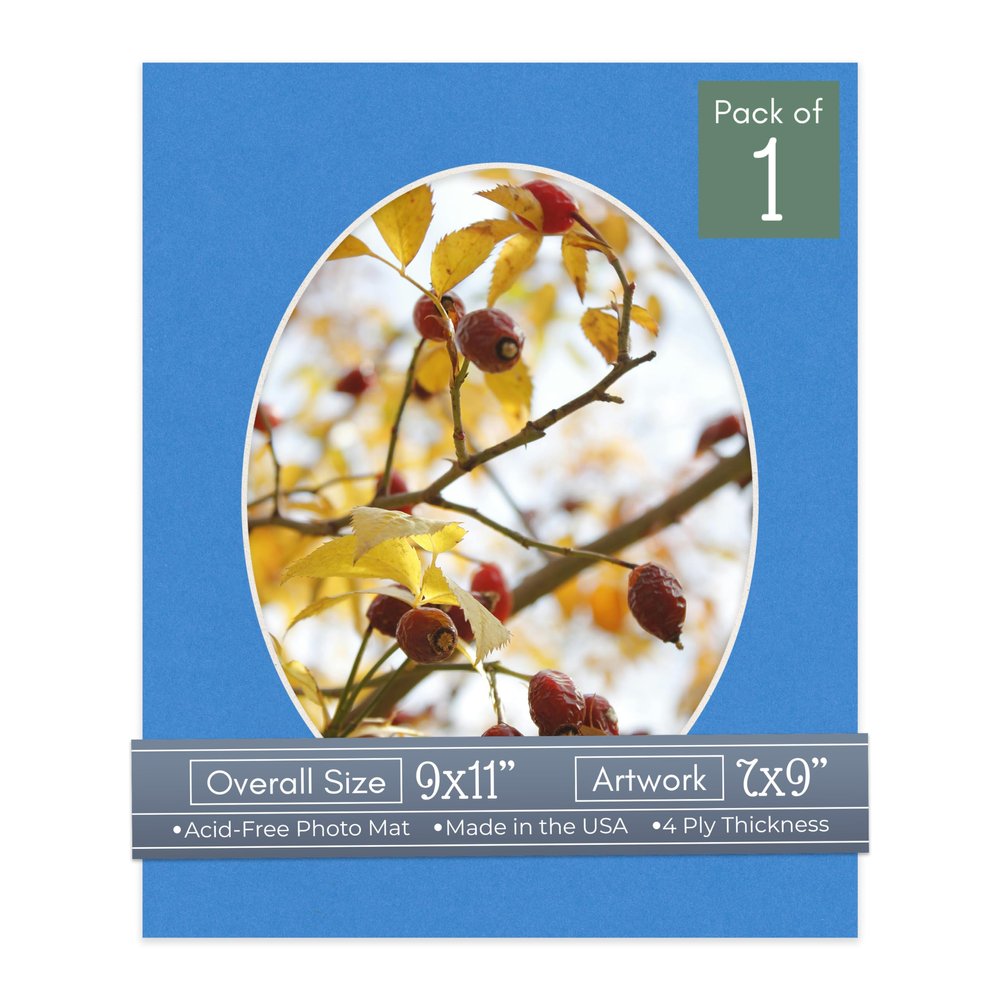CountryArtHouse Bay Blue Acid Free 9x11 Oval Picture Frame Mat with White Core Bevel Cut for 7x9 Pictures - Fits 9x11 Frame - Pack of 1 Matboard
