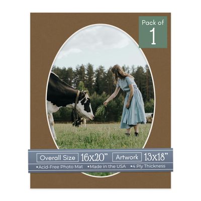 CountryArtHouse Aged Oak Brown Acid Free 16x20 Oval Picture Frame Mat with White Core Bevel Cut for 13x18 Pictures - Fits 16x20 Frame - Pack of 1 Matboard