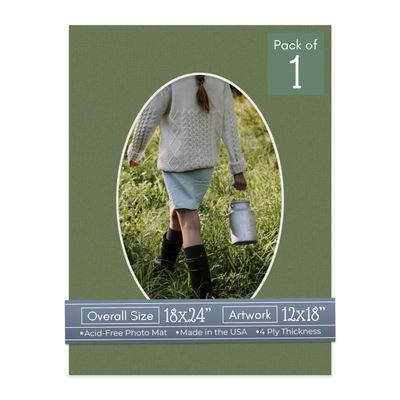 CountryArtHouse Dill Green Acid Free 18x24 Oval Picture Frame Mat with White Core Bevel Cut for 12x18 Pictures - Fits 18x24 Frame - Pack of 1 Matboard