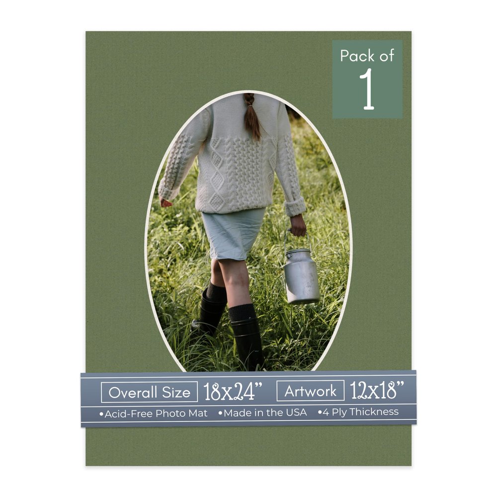 CountryArtHouse Dill Green Acid Free 18x24 Oval Picture Frame Mat with White Core Bevel Cut for 12x18 Pictures - Fits 18x24 Frame - Pack of 1 Matboard