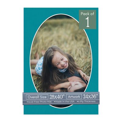CountryArtHouse Teal Blue Acid Free 28x40 Oval Picture Frame Mat with White Core Bevel Cut for 24x36 Pictures - Fits 28x40 Frame - Pack of 1 Matboard