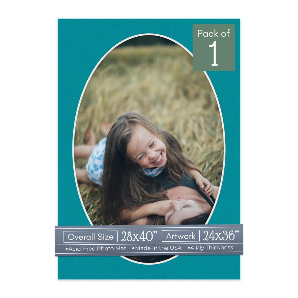 CountryArtHouse Teal Blue Acid Free 28x40 Oval Picture Frame Mat with White Core Bevel Cut for 24x36 Pictures - Fits 28x40 Frame - Pack of 1 Matboard