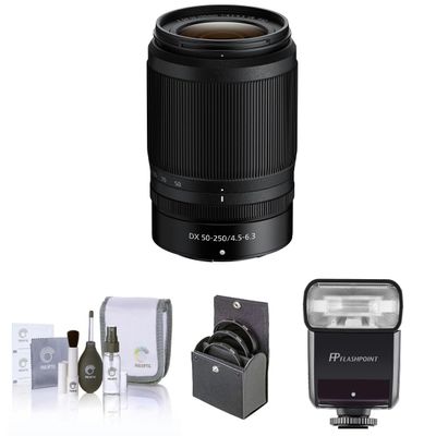 Nikon NIKKOR Z DX 50-250mm f/4.5-6.3 VR Lens, Bundle with Flashpoint Zoom-Mini TTL R2 Flash, ProOptic 62mm Filter Kit, Cleaning Kit