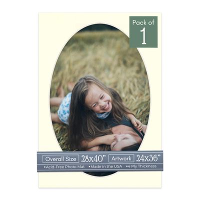 CountryArtHouse Textured Cream Acid Free 28x40 Oval Picture Frame Mat with White Core Bevel Cut for 24x36 Pictures - Fits 28x40 Frame - Pack of 1 Matboard