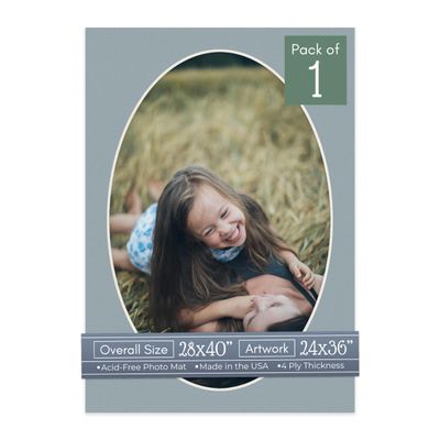 CountryArtHouse Metallic Silver Acid Free 28x40 Oval Picture Frame Mat with White Core Bevel Cut for 24x36 Pictures - Fits 28x40 Frame - Pack of 1 Matboard