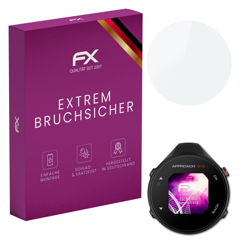 atFoliX Plastic Glass Protective Film compatible with Garmin Approach G12, 9H Hybrid-Glass FX Screen Protector