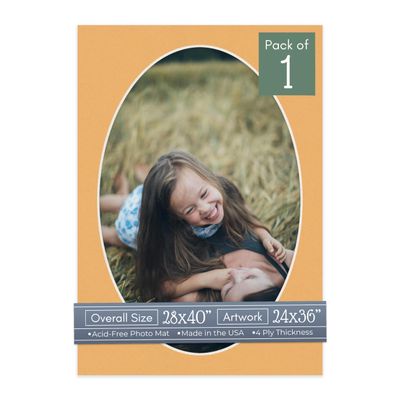 CountryArtHouse Topaz Orange Acid Free 28x40 Oval Picture Frame Mat with White Core Bevel Cut for 24x36 Pictures - Fits 28x40 Frame - Pack of 1 Matboard